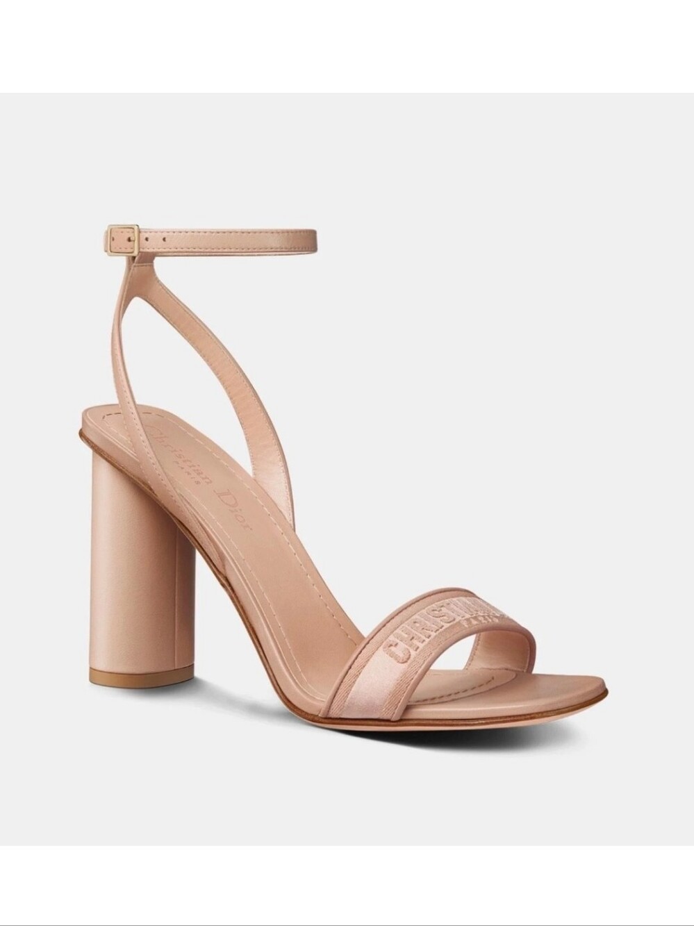 $1,295 Dior Dway Logo Satin Leather Heeled Sandals Beige EU 40 US 9.5-10 BNIB